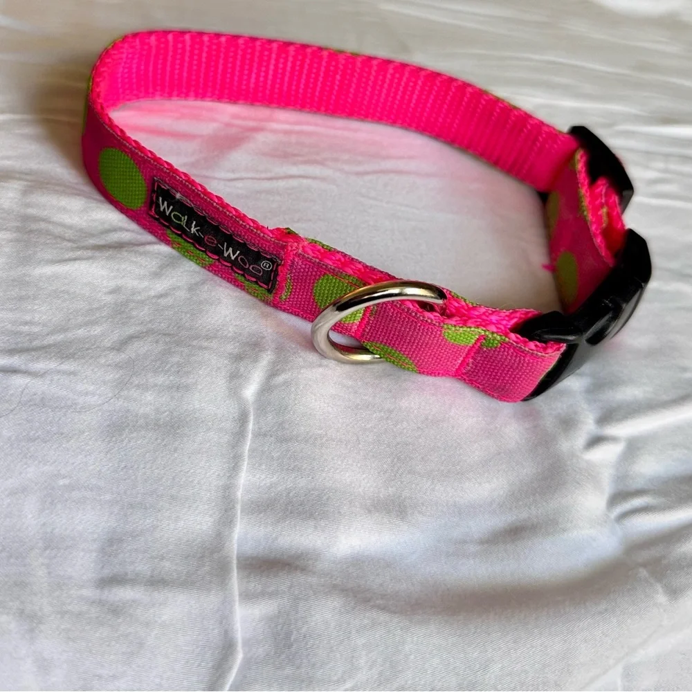 WALK-E-WOO Neon Pink & Green Polka Dot Dog Collar